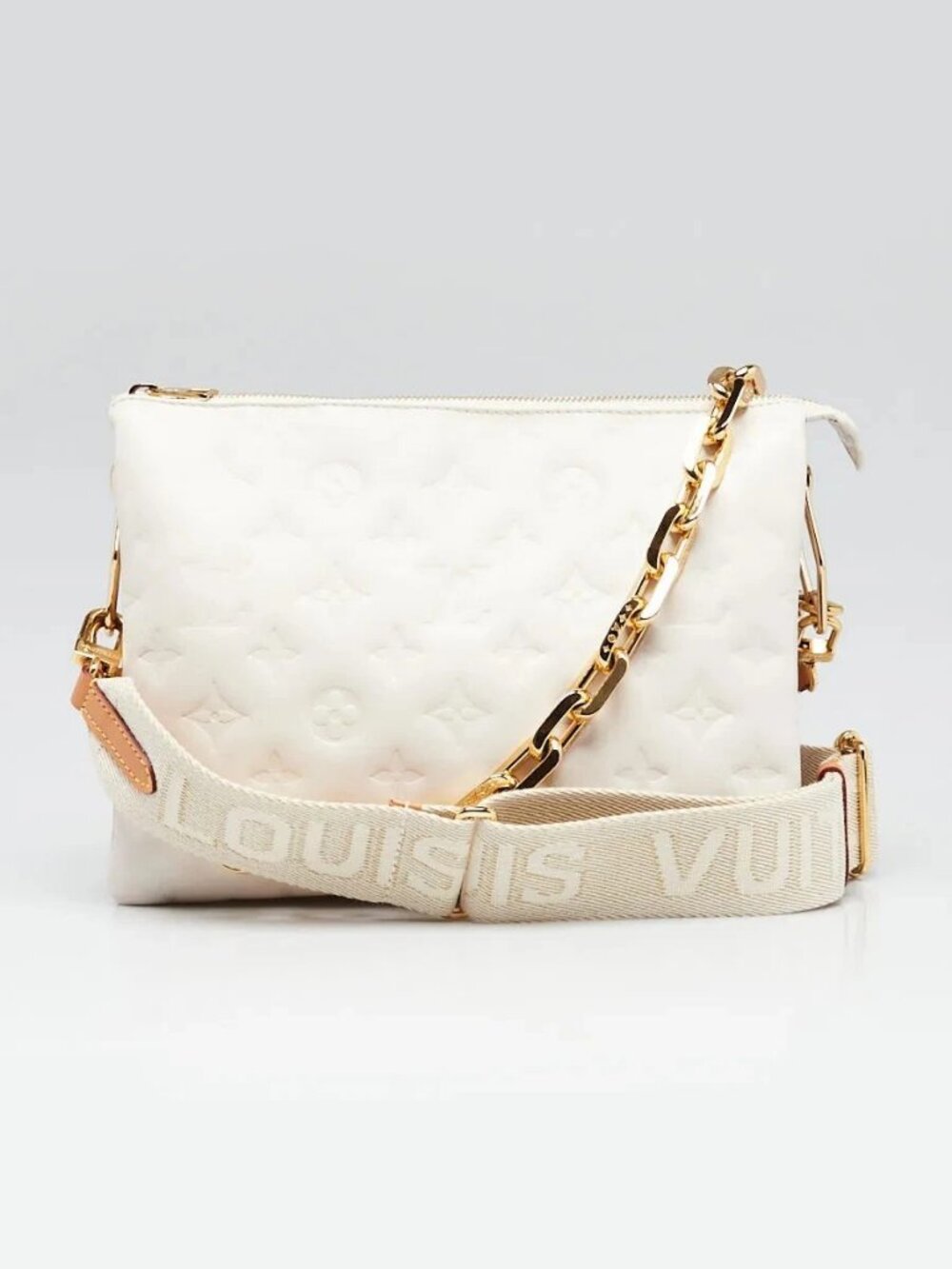 Louis Vuitton White Monogram Embossed Lambskin Leather Coussin PM Bag